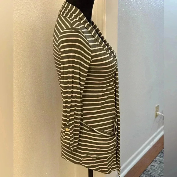 H.I.P. Green & White Striped Open Front Cardigan - Picture 2 of 6